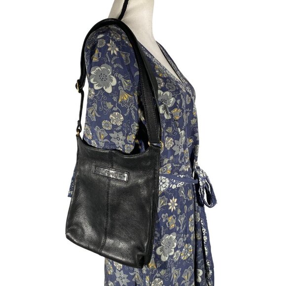 Vintage Fossil crossbody shoulder bag soft pebbled leather black minimalist - Picture 2 of 10